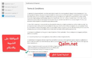 الموافقة على الشروط والأحكام لتأشيرة سنغافورة